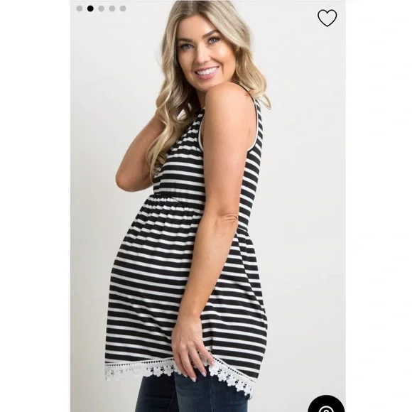 NEW PinkBlush Black Stripped Sleeveless Peplum Maternity Tunic - Picture 6 of 10